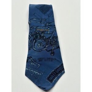 Harley-Davidson Vintage Silk Tie RM Style Ralph Marlin Blue Motorcycle Schematic